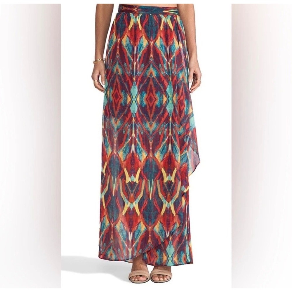 Alice + Olivia Multi Color Geometric Ikat Print Maxi Skirt